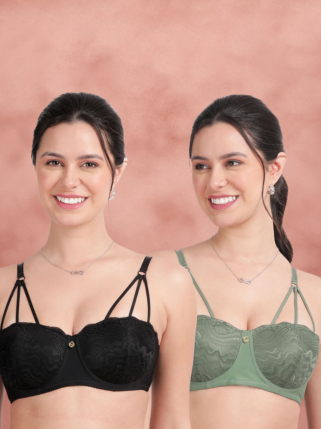 

Susie Women Pack of 2 Half Coverage Underwired and Lightly Padded Balconette Bra, Green