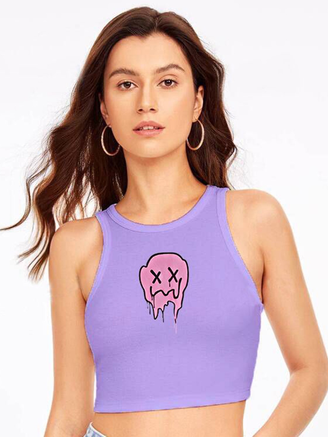 

The Roadster Lifestyle Co Women Printed Stretchable Crop Top, Lavender