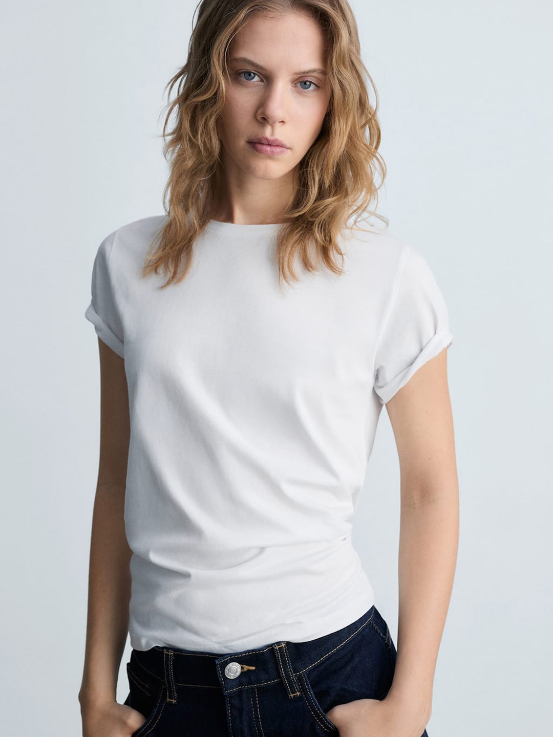 

MANGO Pure Cotton Round Neck T-shirt, White