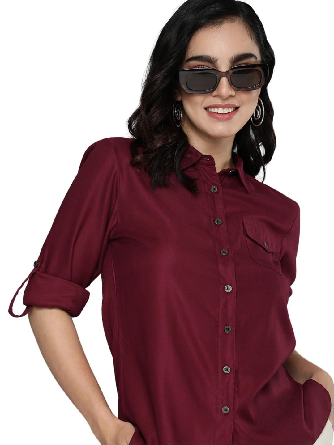 

13-Star Women Slim Fit Opaque Casual Shirt, Maroon