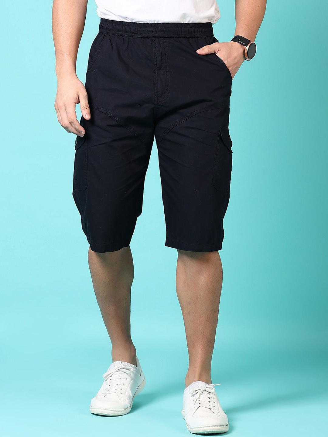 

V-Mart Men Regular Fit Mid-Rise Cotton Shorts, Navy blue