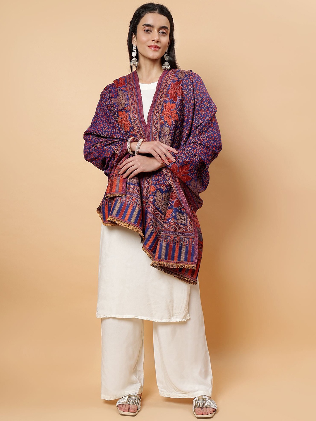 

Moda Chales Floral Woven Design Shawl, Blue