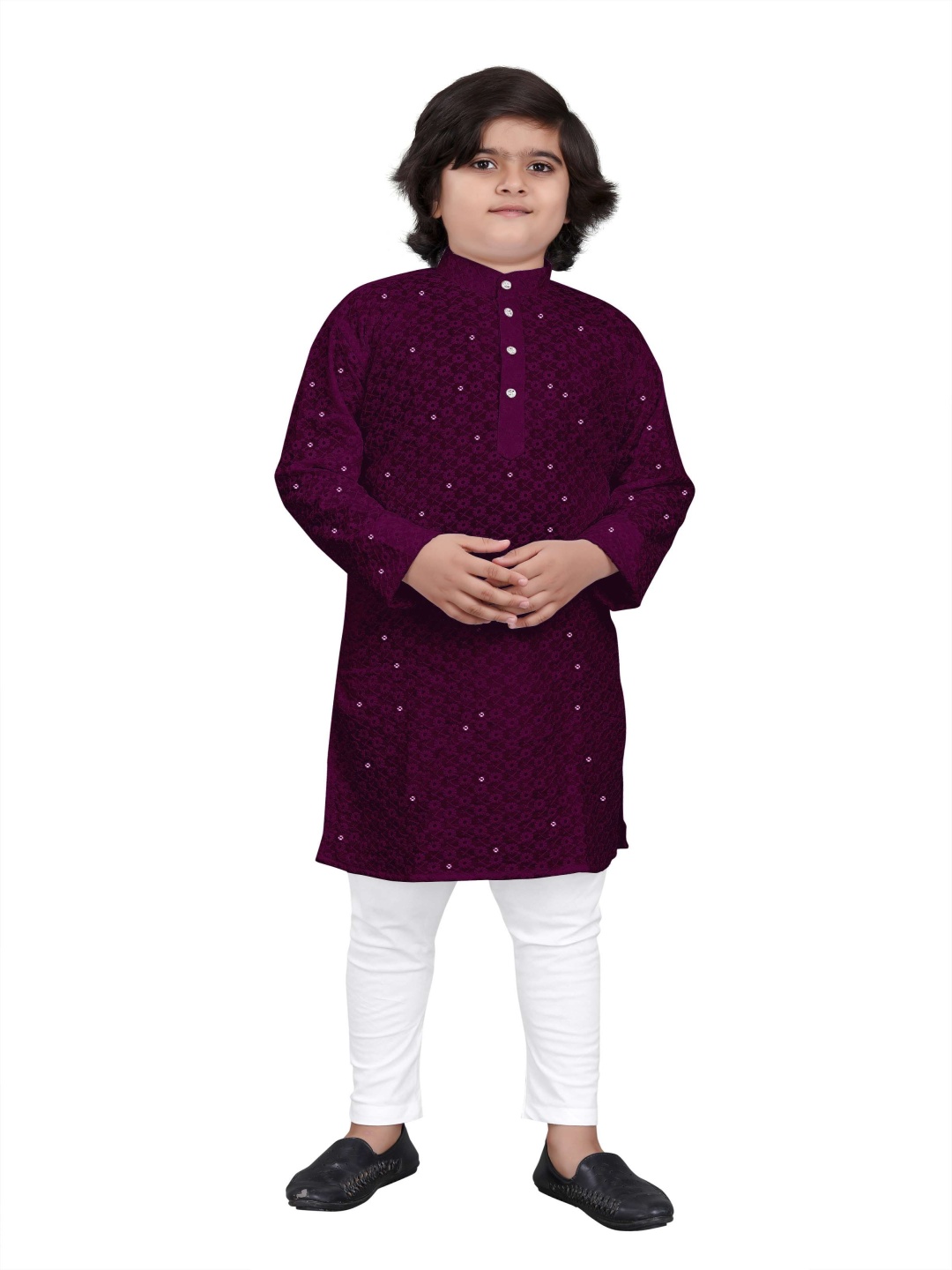 

trustous Boys Embroidered Regular Sequinned Kurta with Pyjamas, Purple
