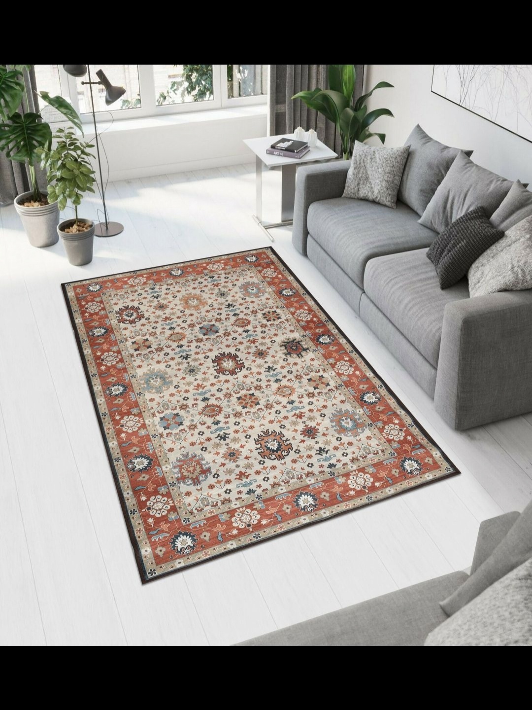 

MAA HOME CONCEPT White Ethnic Motifs Anti-Skid Woollen Carpet