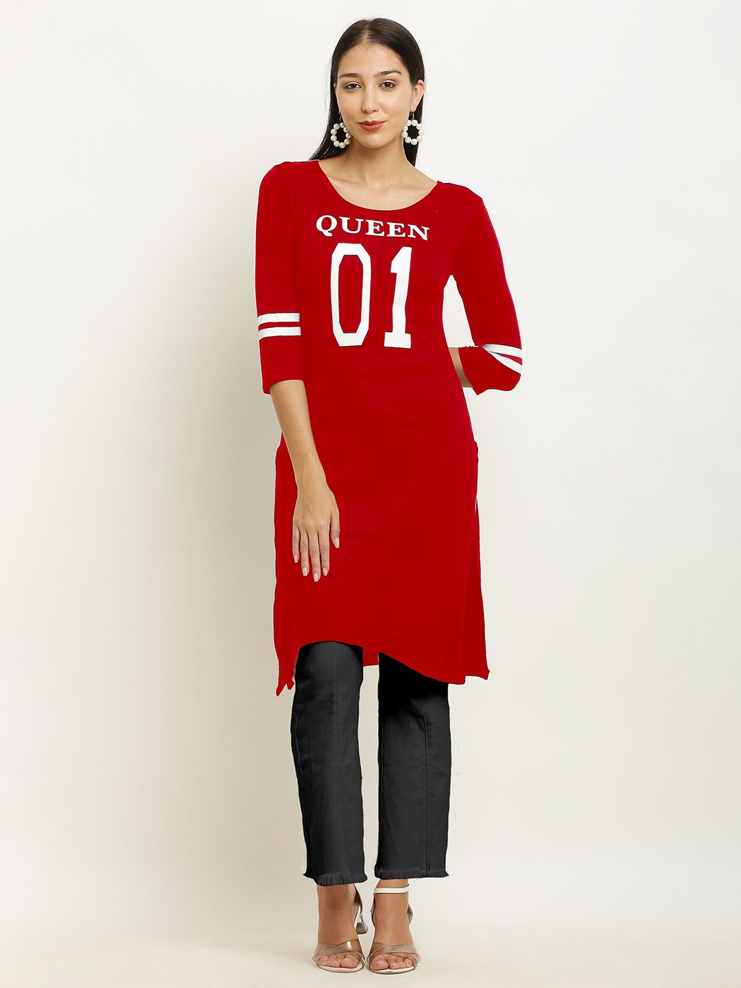 

Purser Women Printed Round Neck Kurta, Red