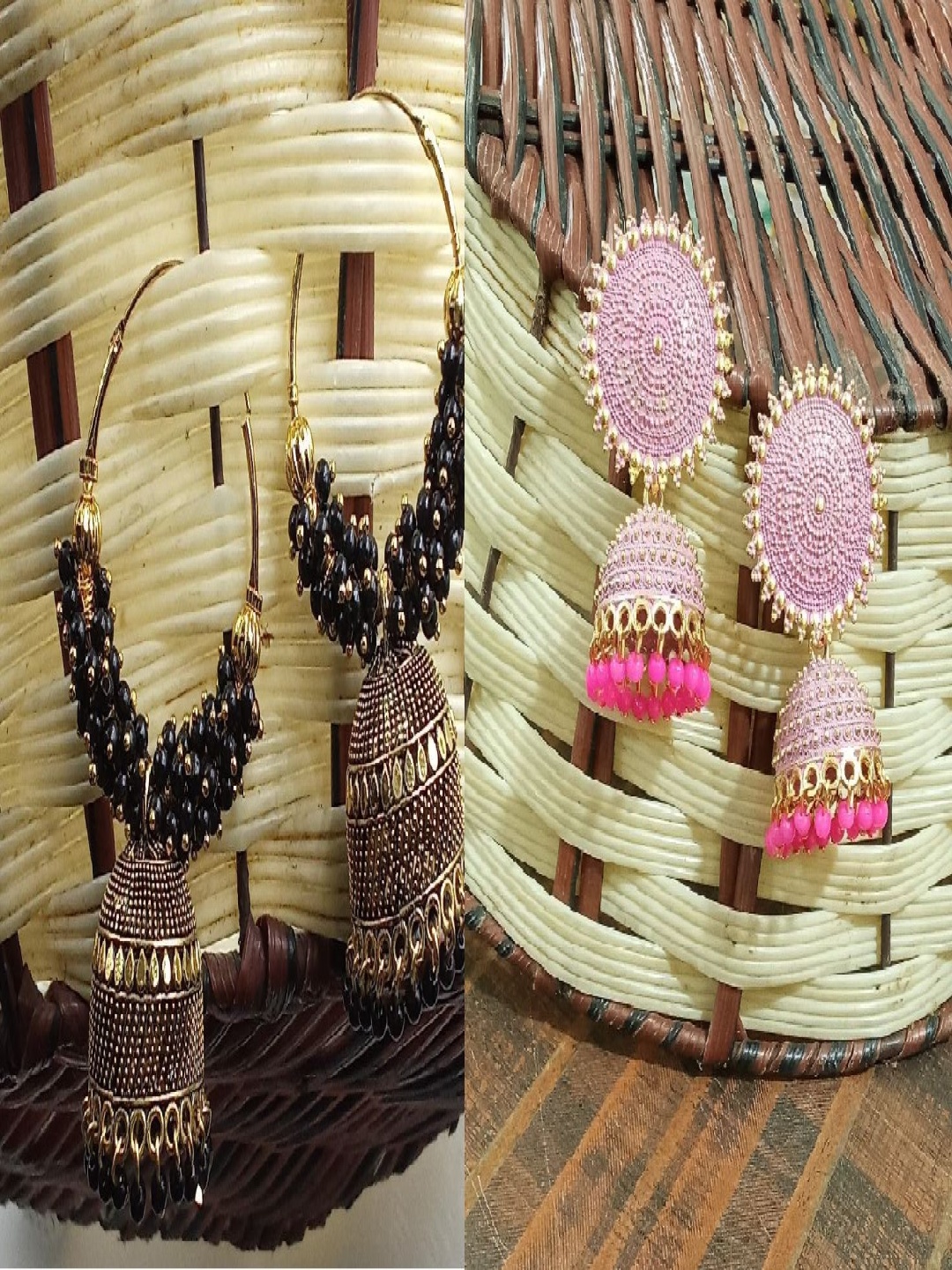 

JMBW INTERNATIONAL Set Of 2 Gold-Plated Artificial Beaded Dome Shaped Jhumkas