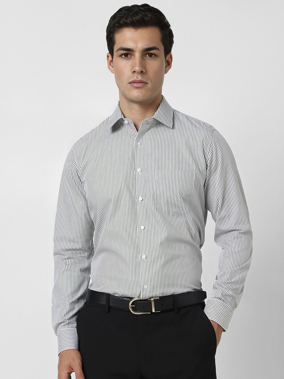 

Van Heusen Men Slim Fit Spread Collar Vertical Striped Cotton Formal Shirt, White