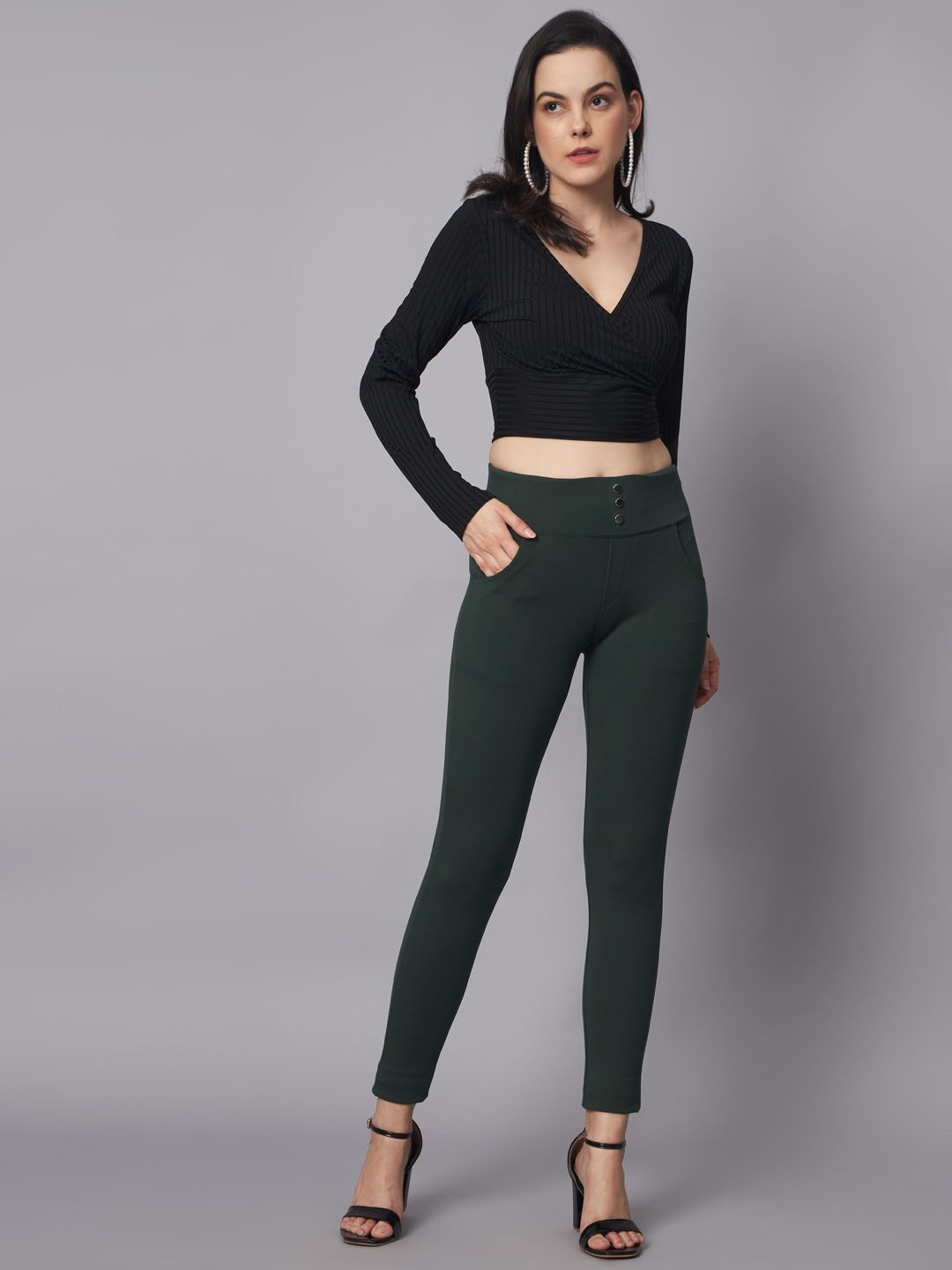 

REBERRY Women Slim Fit Mid-Rise Jegging, Green