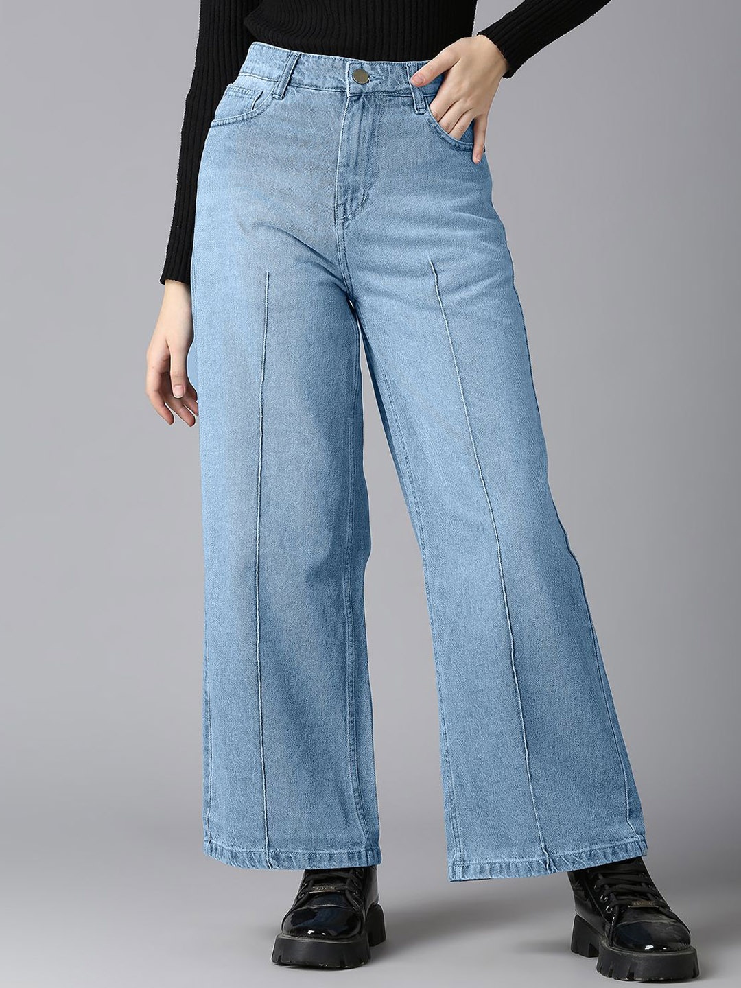 

CEFALU Women Comfort Wide Leg High-Rise Jeans, Blue