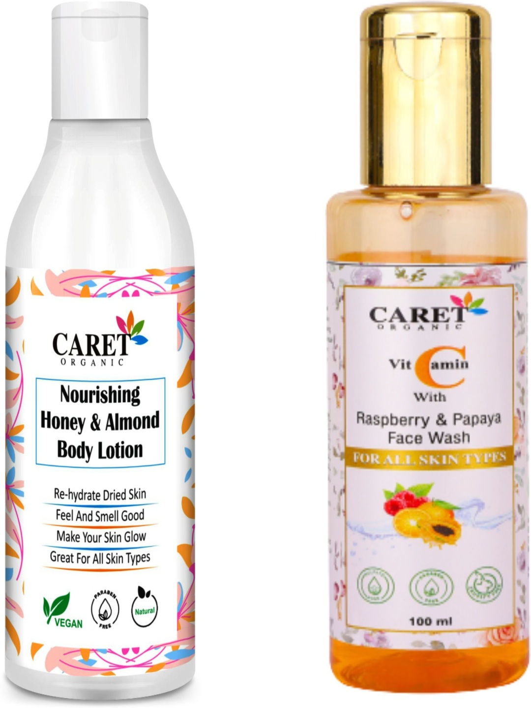 

CARET ORGANIC Set Of 2 Vitamin C Papaya Facewash- 100 ml & Honey & Almond Lotion- 250 ml, White