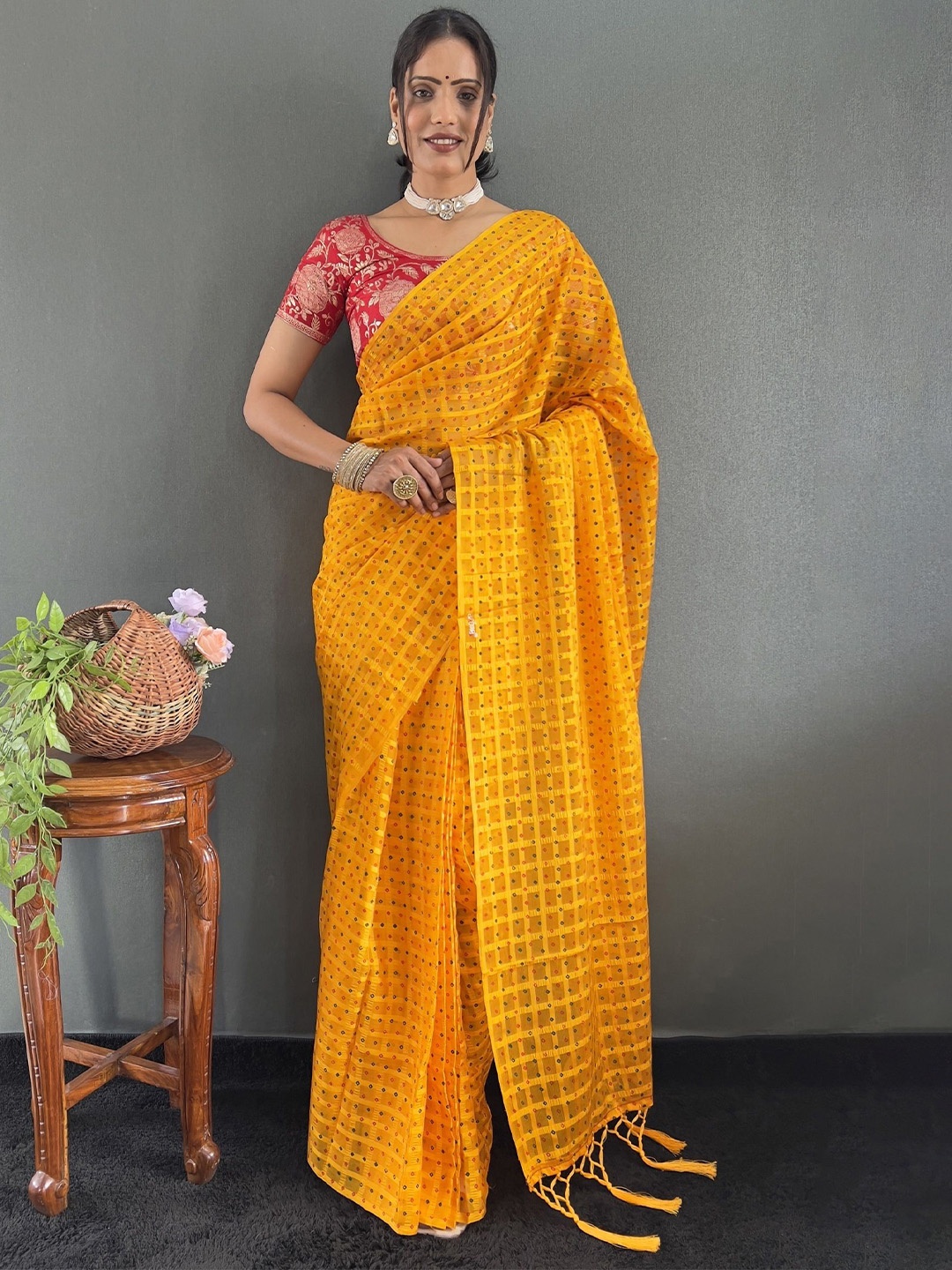 

A TO Z CART Ethnic Motifs Pure Chiffon Saree, Yellow