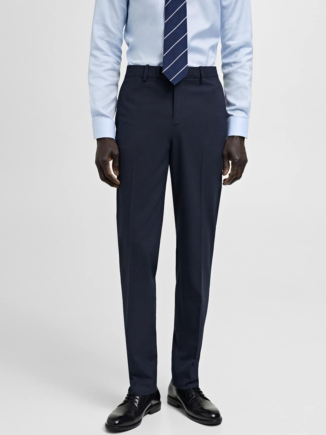 

MANGO MAN Checked Slim Fit Pleated Trousers, Navy blue