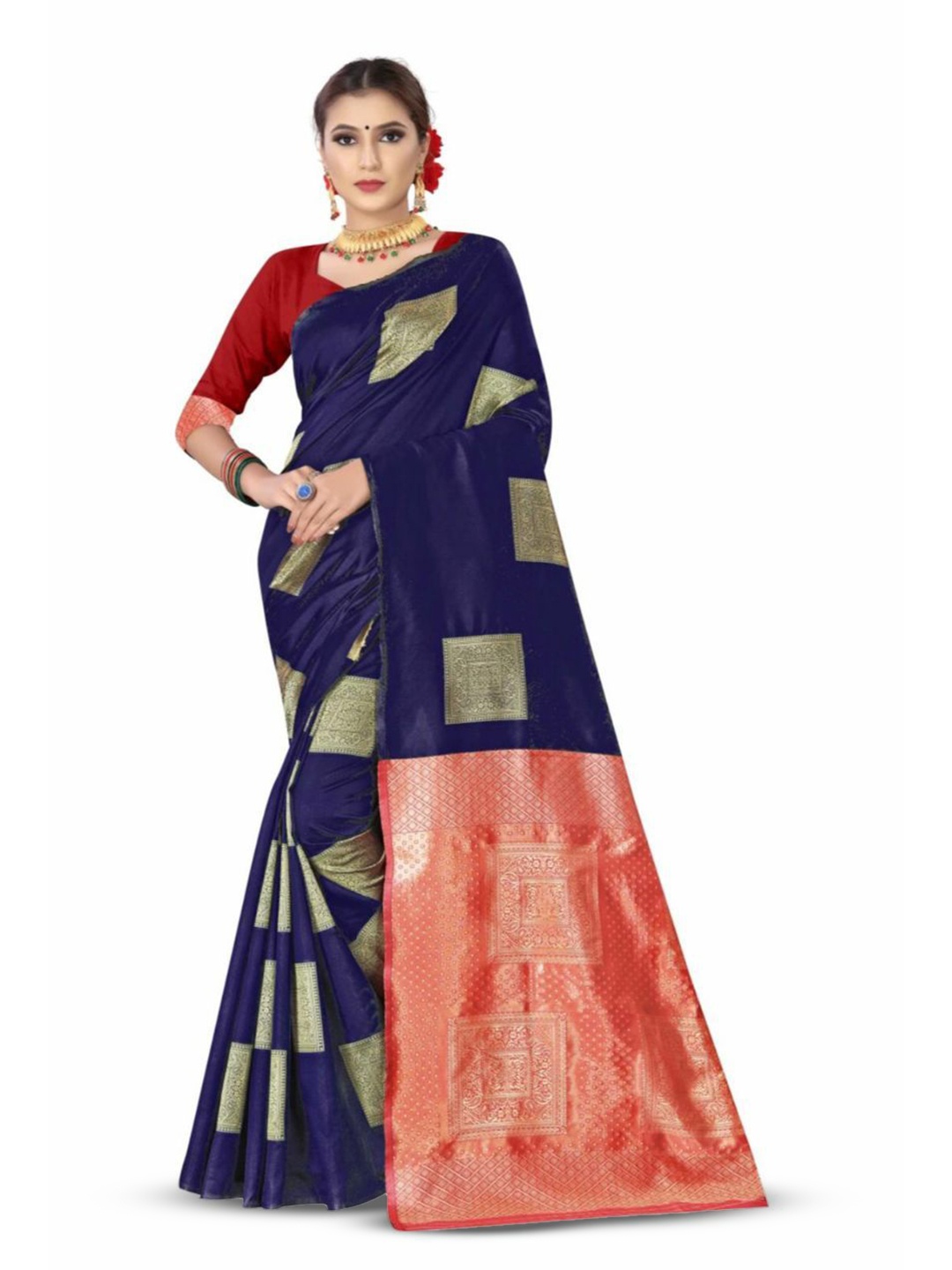 

Manu Designer Woven Design Zari Saree, Blue