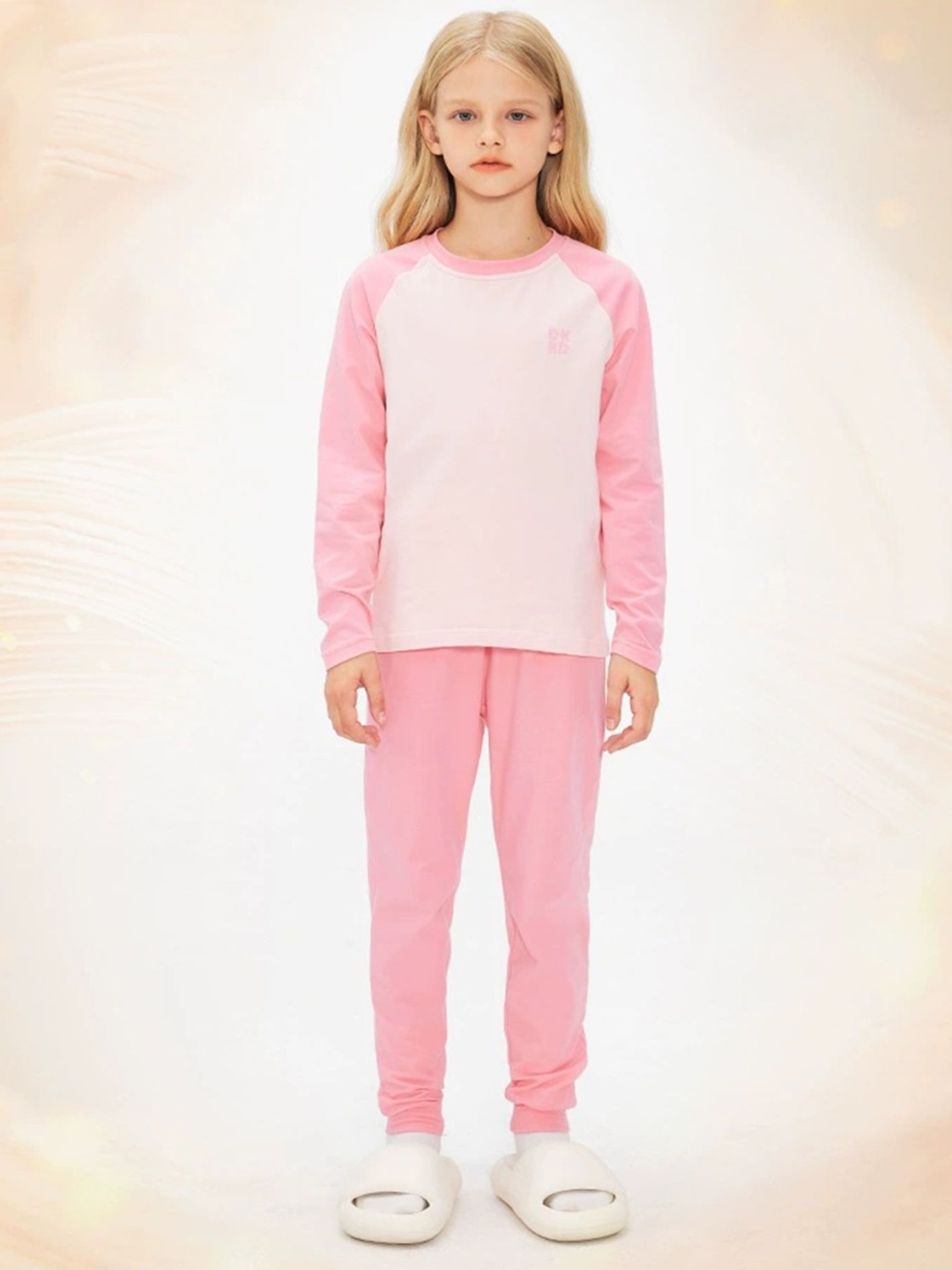 

LULU & SKY Girls Colourblocked Night suit, Pink