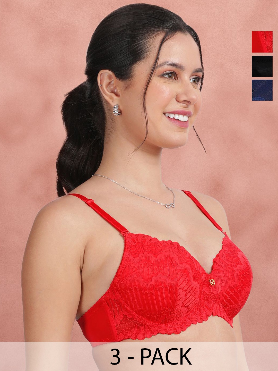 

Susie Pack Of 2 Half Coverage Underwired Lightly Padded T-shirt Bra, Red