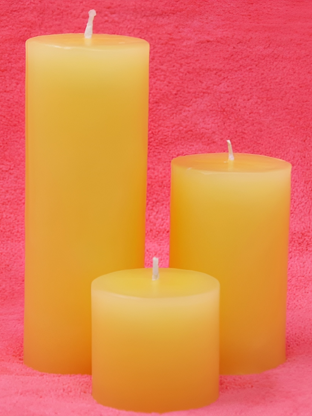 

atorakushon Yellow 3 pieces Scented Parraffin Wax Round Pillar Candle