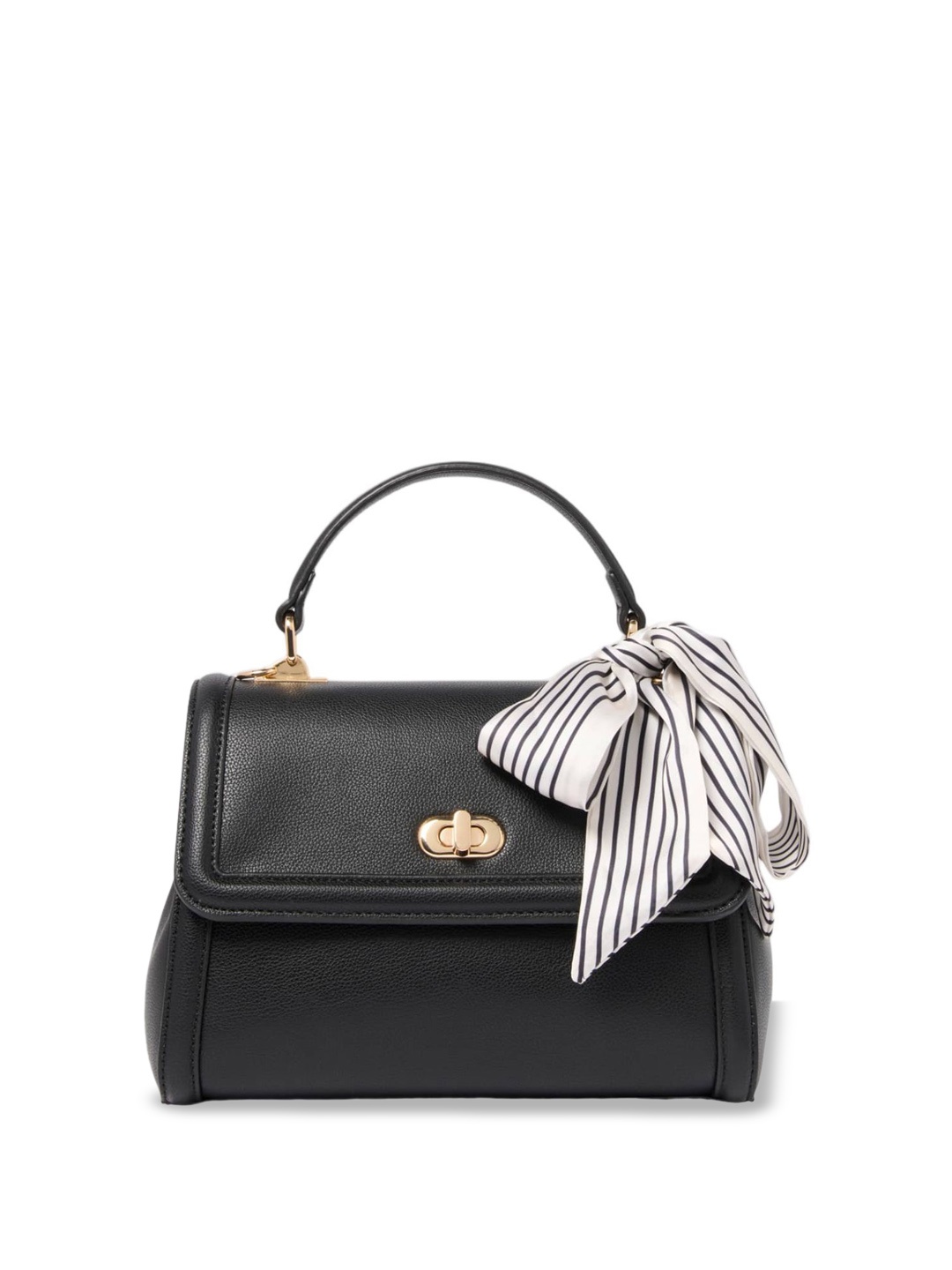 

Forever New Women Solid Structured Handheld Bag With Scarf, Black