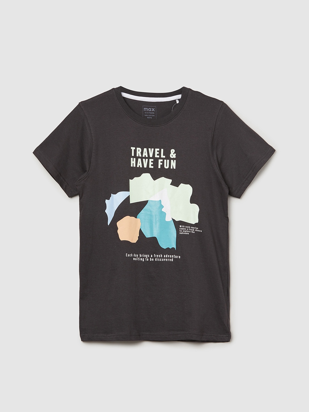 

max Boys Graphic Printed Round Neck Cotton T-shirt, Grey