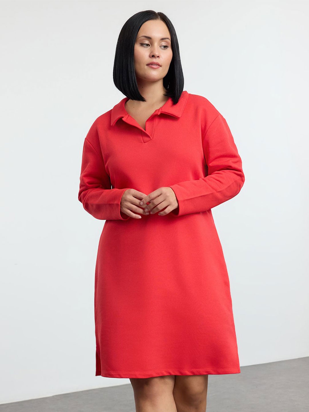 

Trendyol Women Shirt Collar A-Line Dress, Red