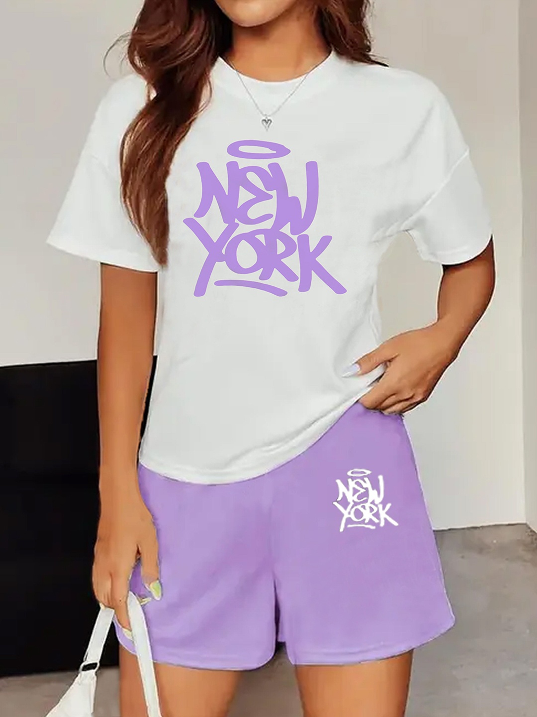 

My Swag Relaxed Fit Graphic Printed T-shirt And Shorts, Lavender