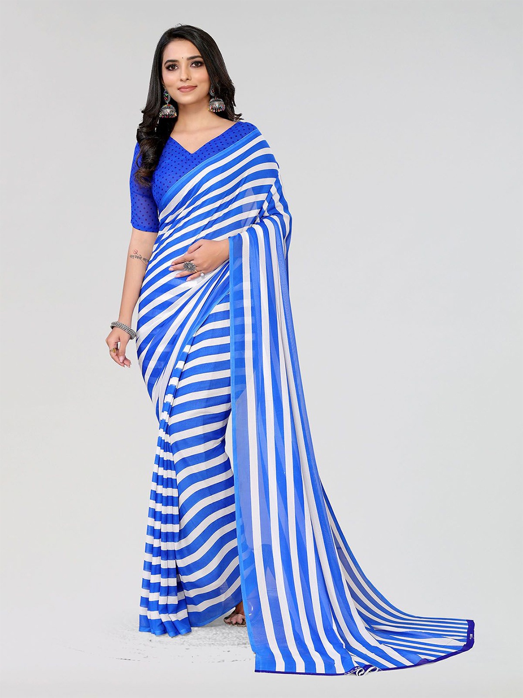 

Moda Rapido Striped Saree, Blue