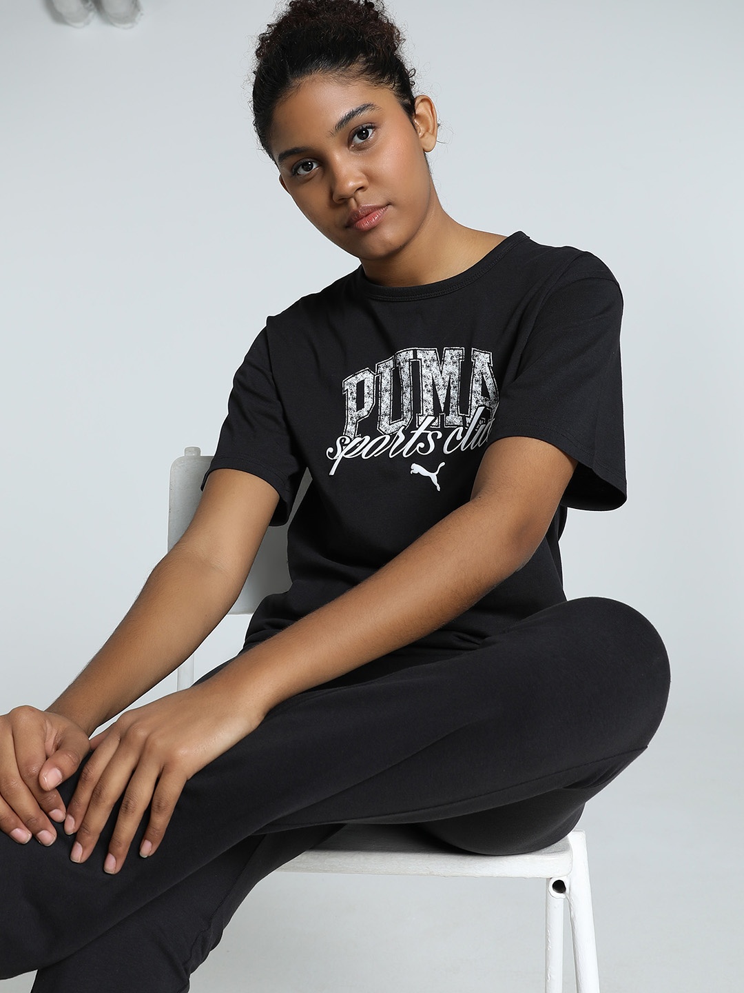 

Puma Women Class Relaxed Fit Typography Printed Cotton Tee, Black