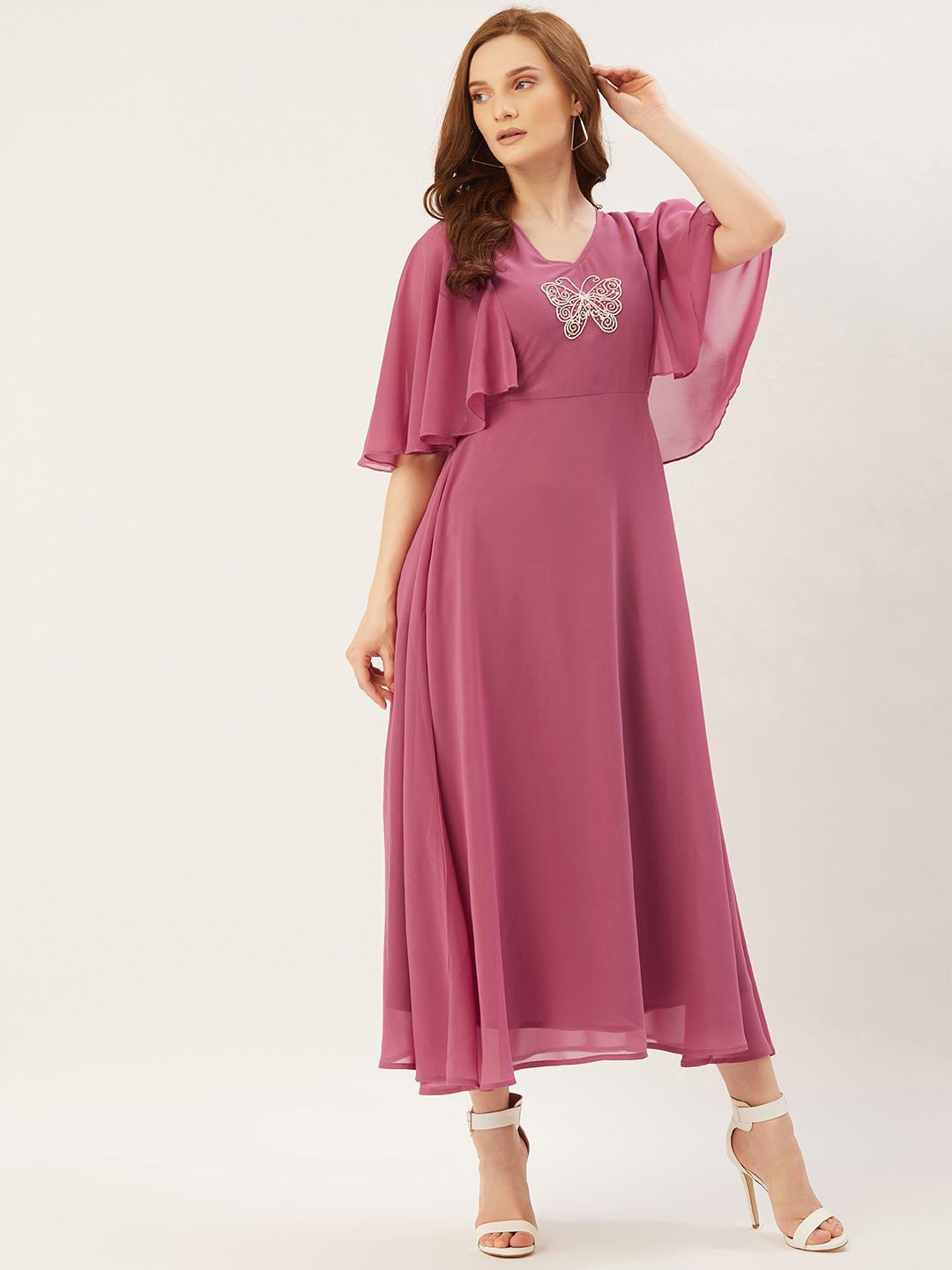 

Moda Rapido Flared Sleeve Georgette Maxi Dress, Pink