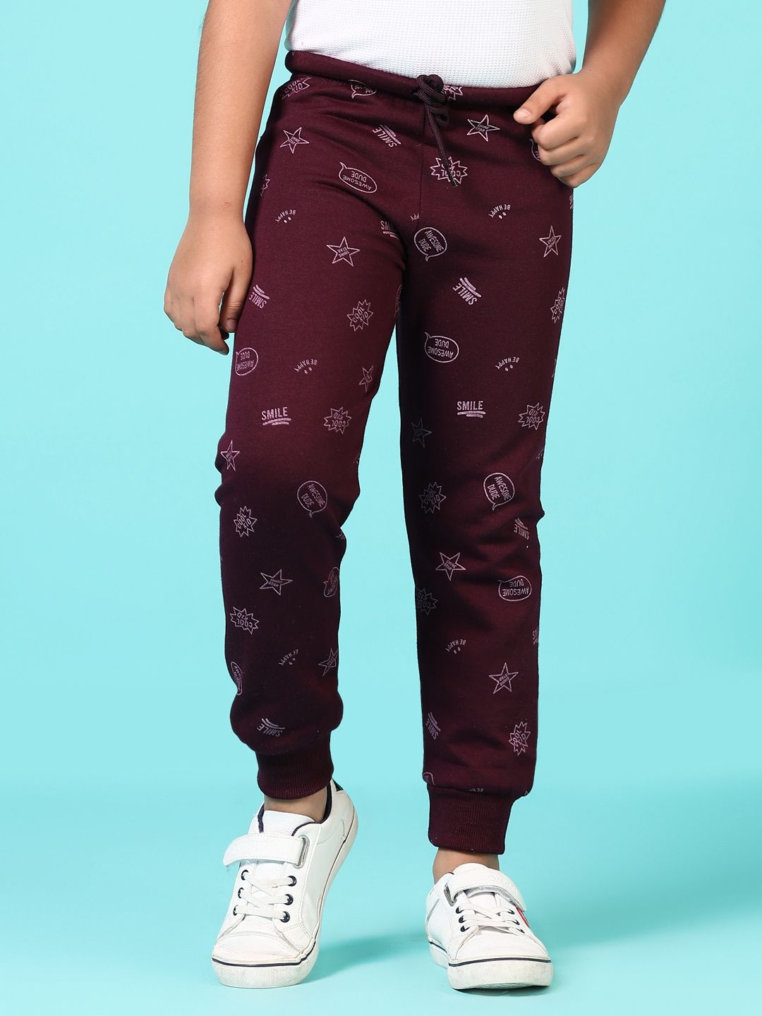 

V-Mart Boys Printed Regular Fit Joggers, Maroon