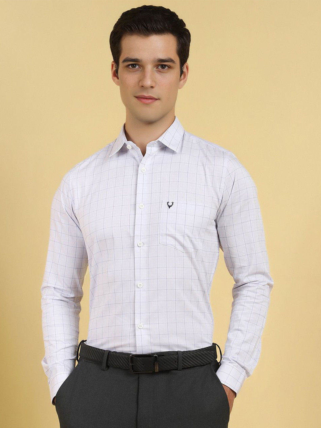 

Allen Solly Men Slim Fit Spread Collar Grid Tattersall Checked Cotton Formal Shirt, White