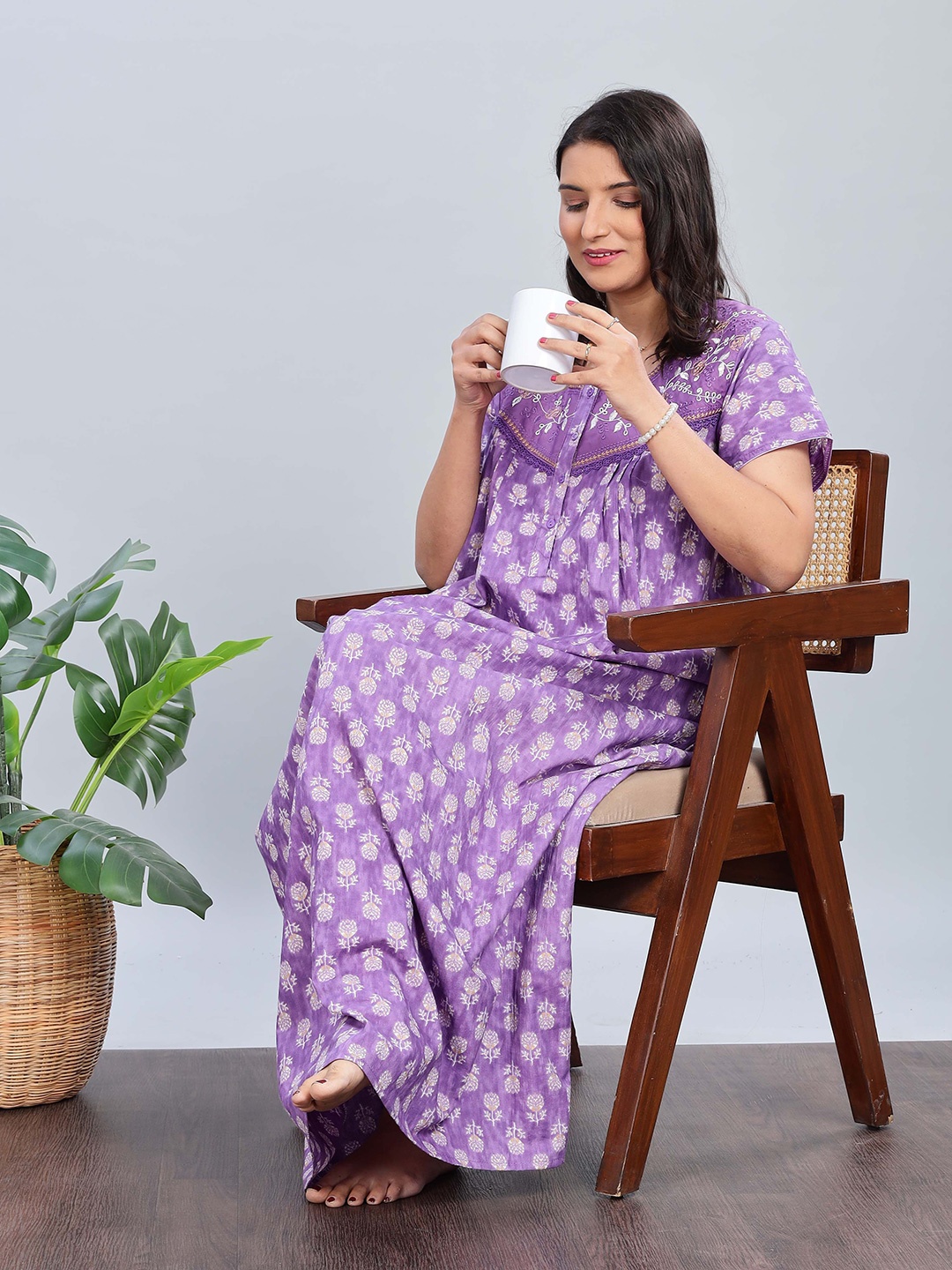 

9shines Label Printed Maxi Nightdress, Purple