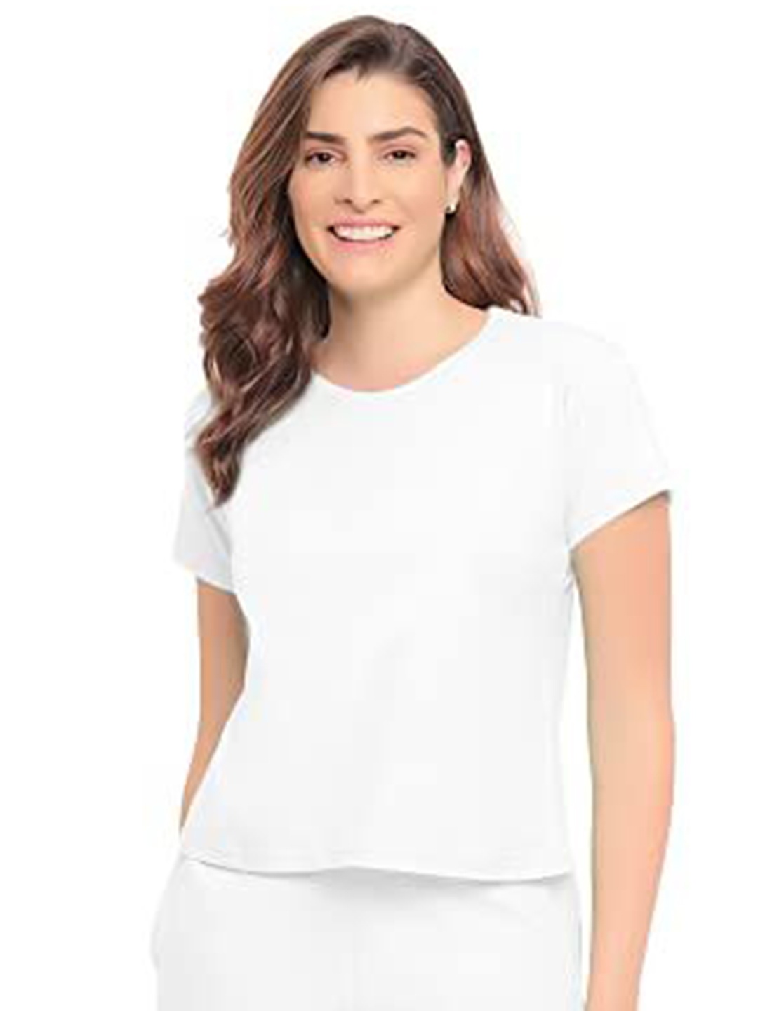 

NOTWILD Women Solid Round Neck Cotton T-shirt, White