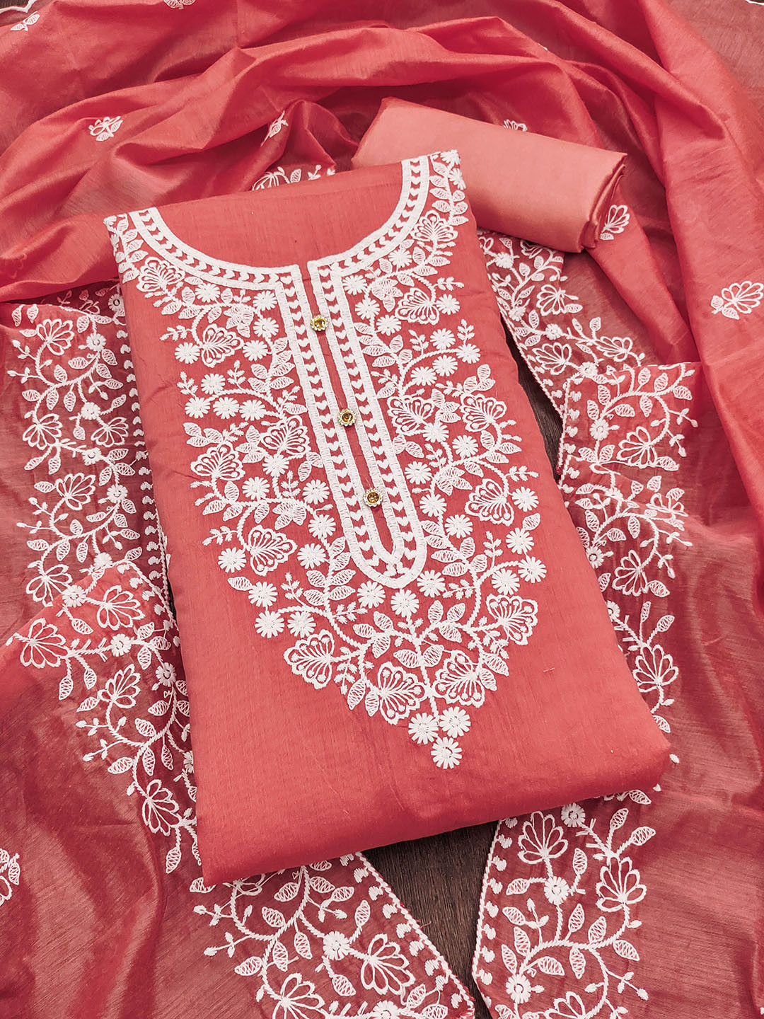 

SHADOW & SAINING Embroidered Unstitched Dress Material, Pink