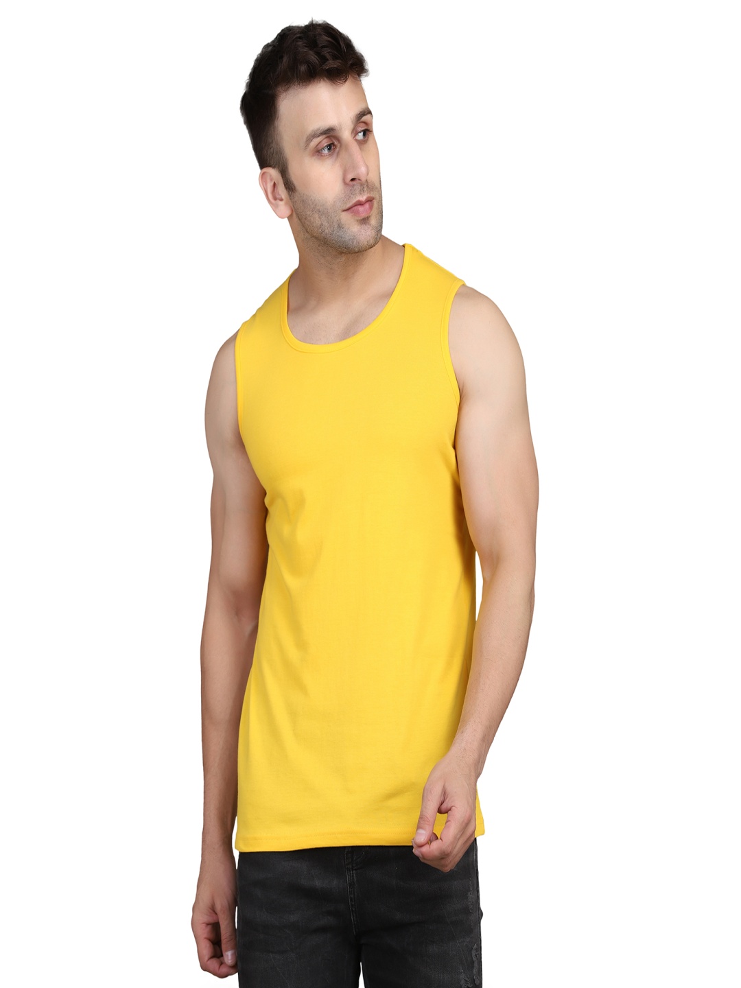 

WOOSTRO Men Pack Of 2 Solid Round Neck Cotton Slim Fit T-shirts, Yellow