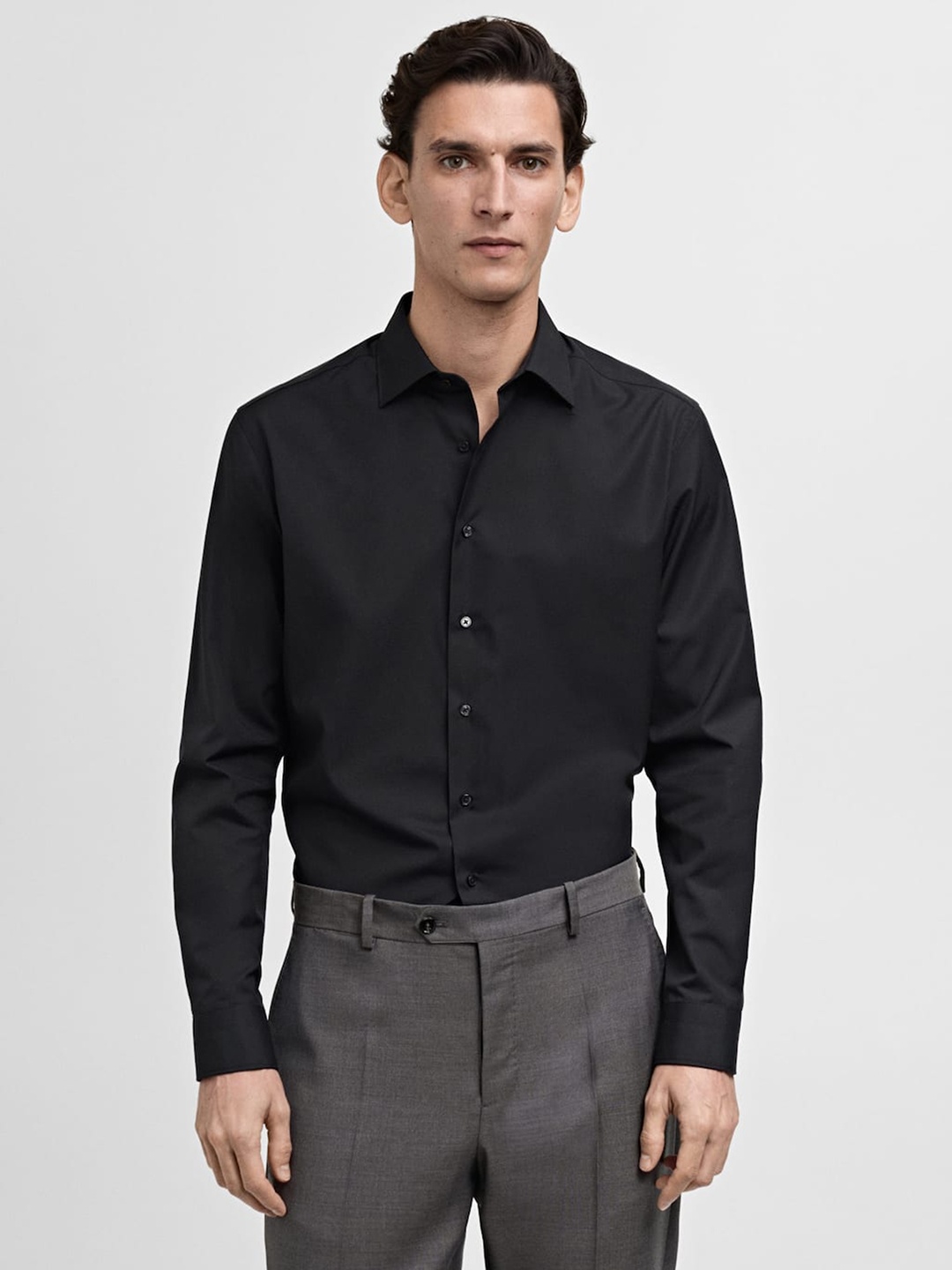 

MANGO MAN The Suit Collection Pure Cotton Slim Fit Semiformal Shirt, Black