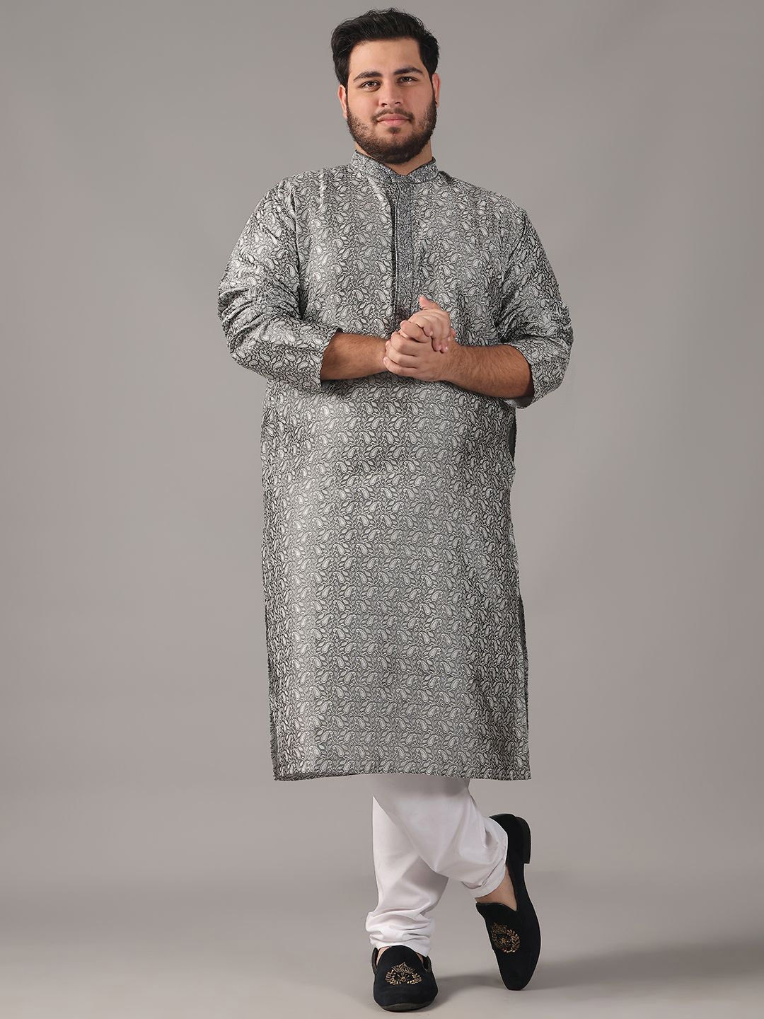 

SOJANYA PLUS Plus Size Men Ethnic Motifs Woven Design Straight Kurta With Pyjamas, Grey