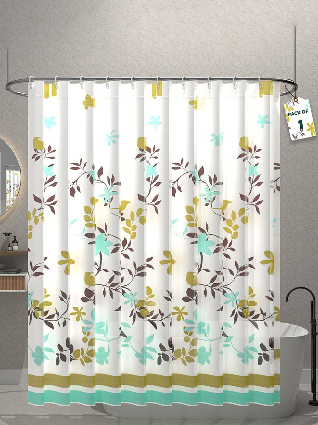 

Kuber Industries White & Green Printed Shower Curtain