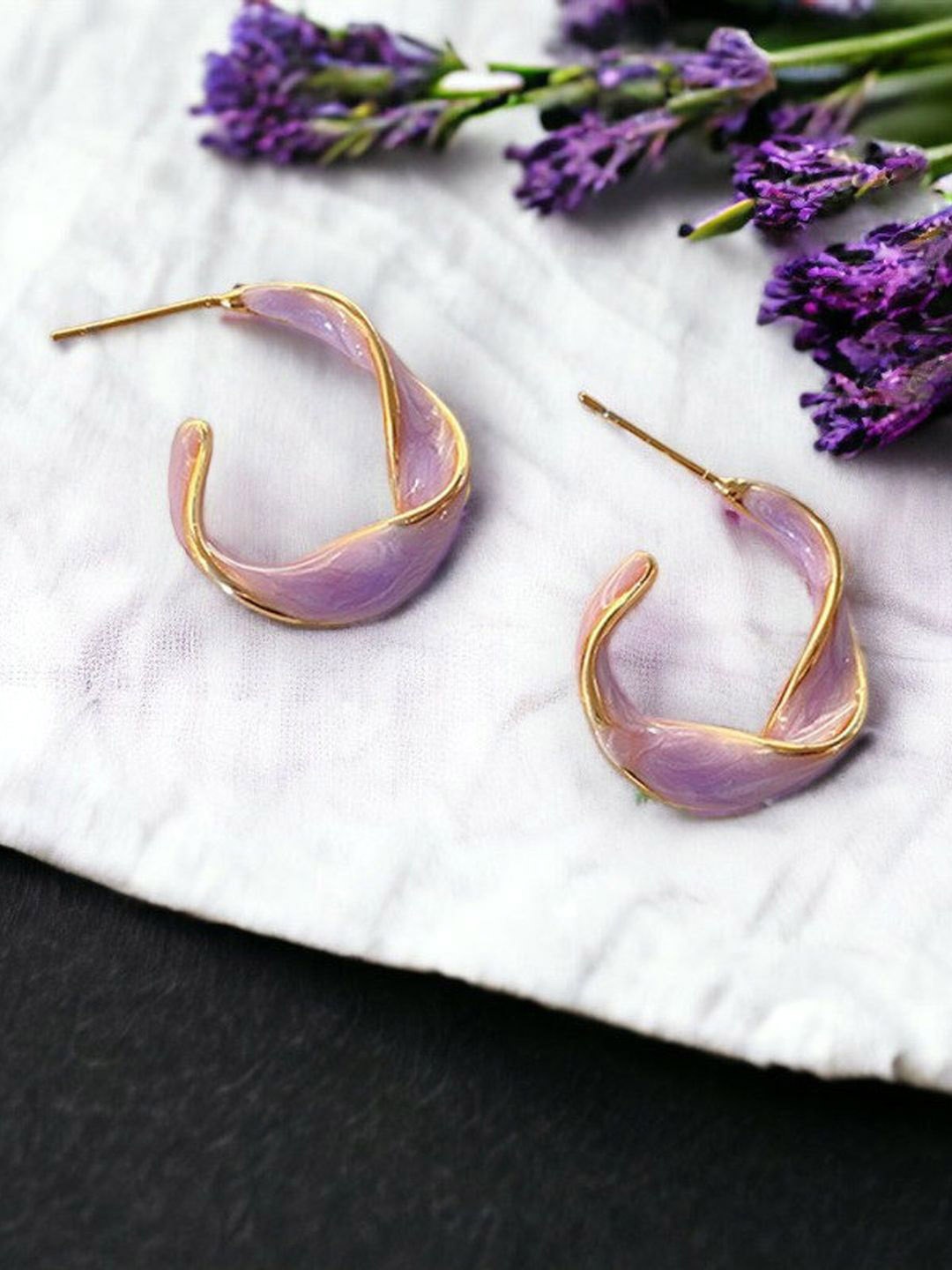 

BEYTER Sterling Silver Contemporary Half Hoops, Purple