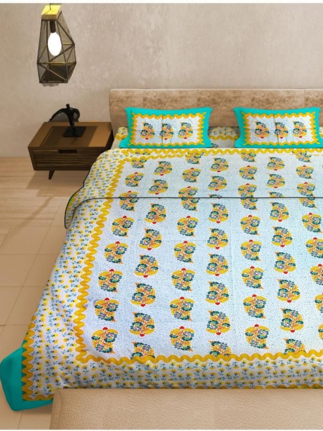 

Aura Sea Green & Blue Floral 144 TC Queen Bedsheet with 2 Pillow Covers