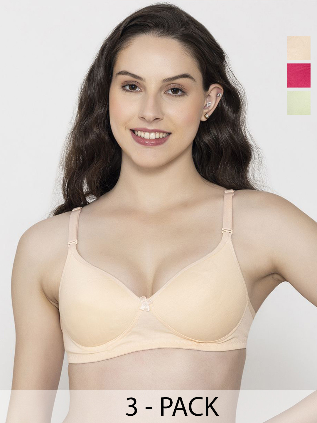 

FUNAHME Pack Of 3 Full Coverage Lightly Padded T-shirt Bra, Green