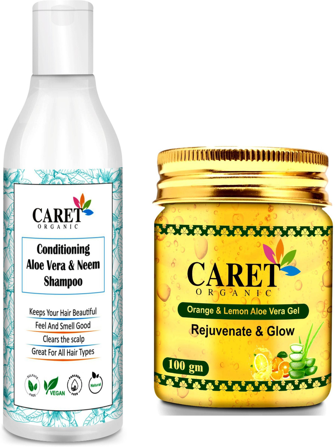 

CARET ORGANIC Set Of 2 Aloevera & Neem Shampoo - 300 ml & Vitamin C Aloevera Gel - 100 g, White