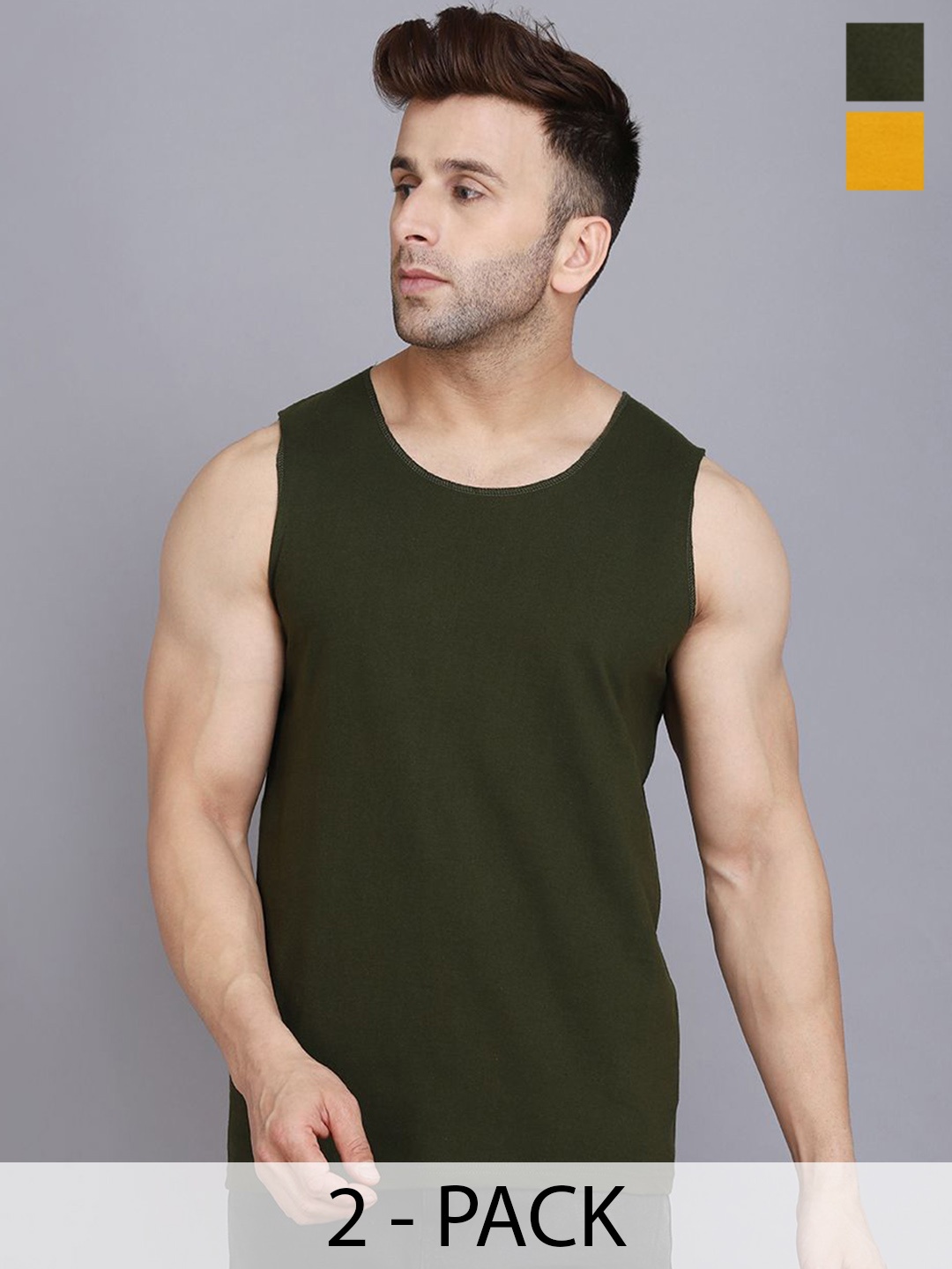 

Woostro Pack Of 2 Cotton Gym Vest, Mustard