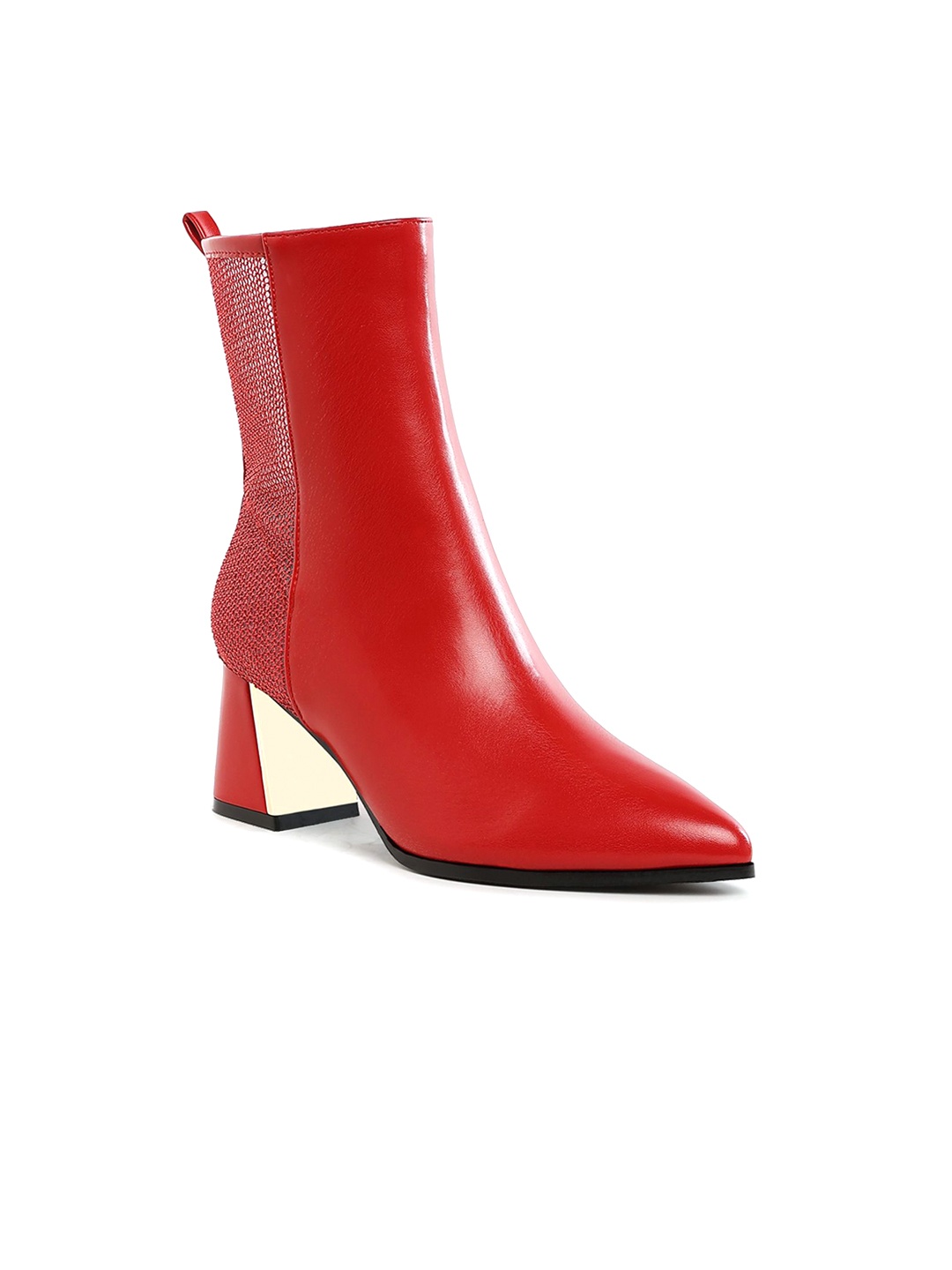 

London Rag Women Pointed Toe Block Heel Chelsea Boots, Red