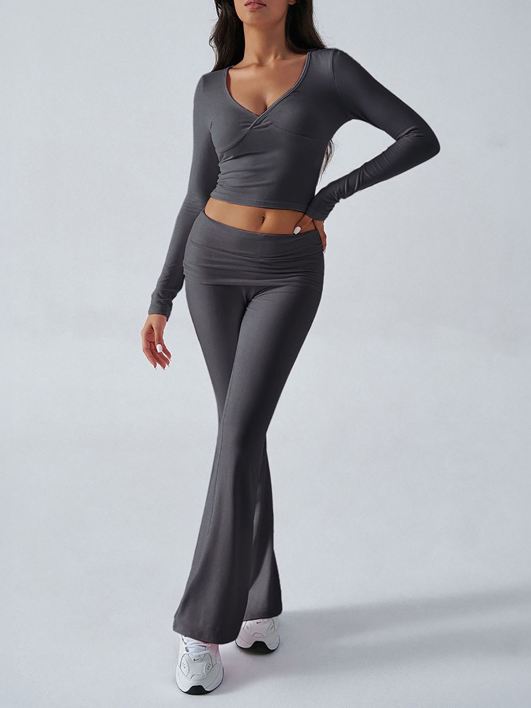 

StyleCast x Revolte V-Neck Top With Trouser, Grey