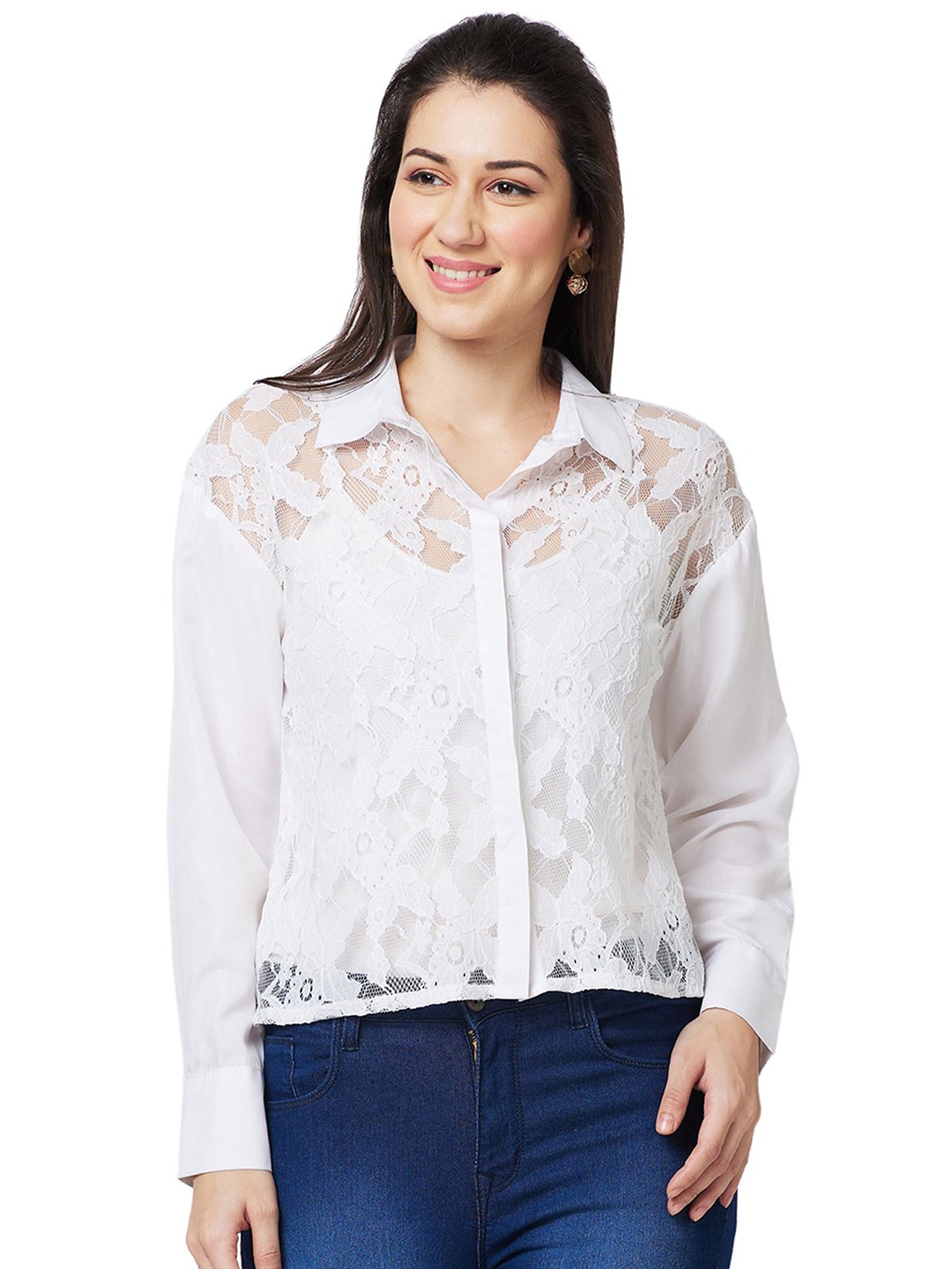 

Iti Lace Shirt Style Top, White