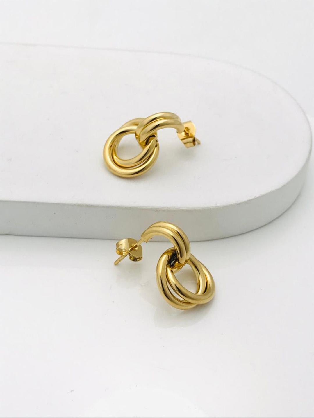 

ANJNI CREATION Gold-Plated Contemporary Shaped Drop Earrings