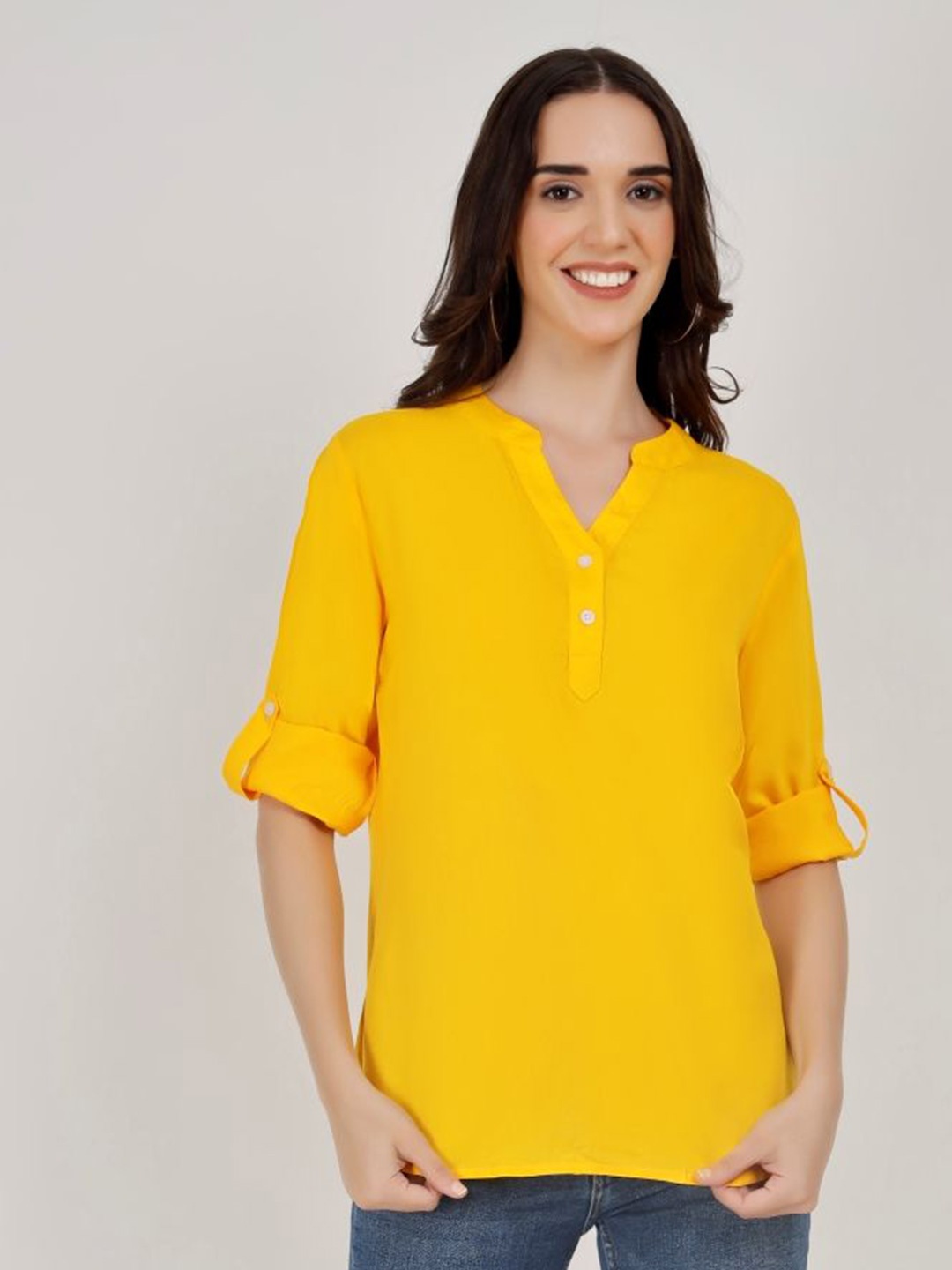 

Blue Ronin Women Regular Fit Spread Collar Solid Cotton Casual Shirt, Yellow