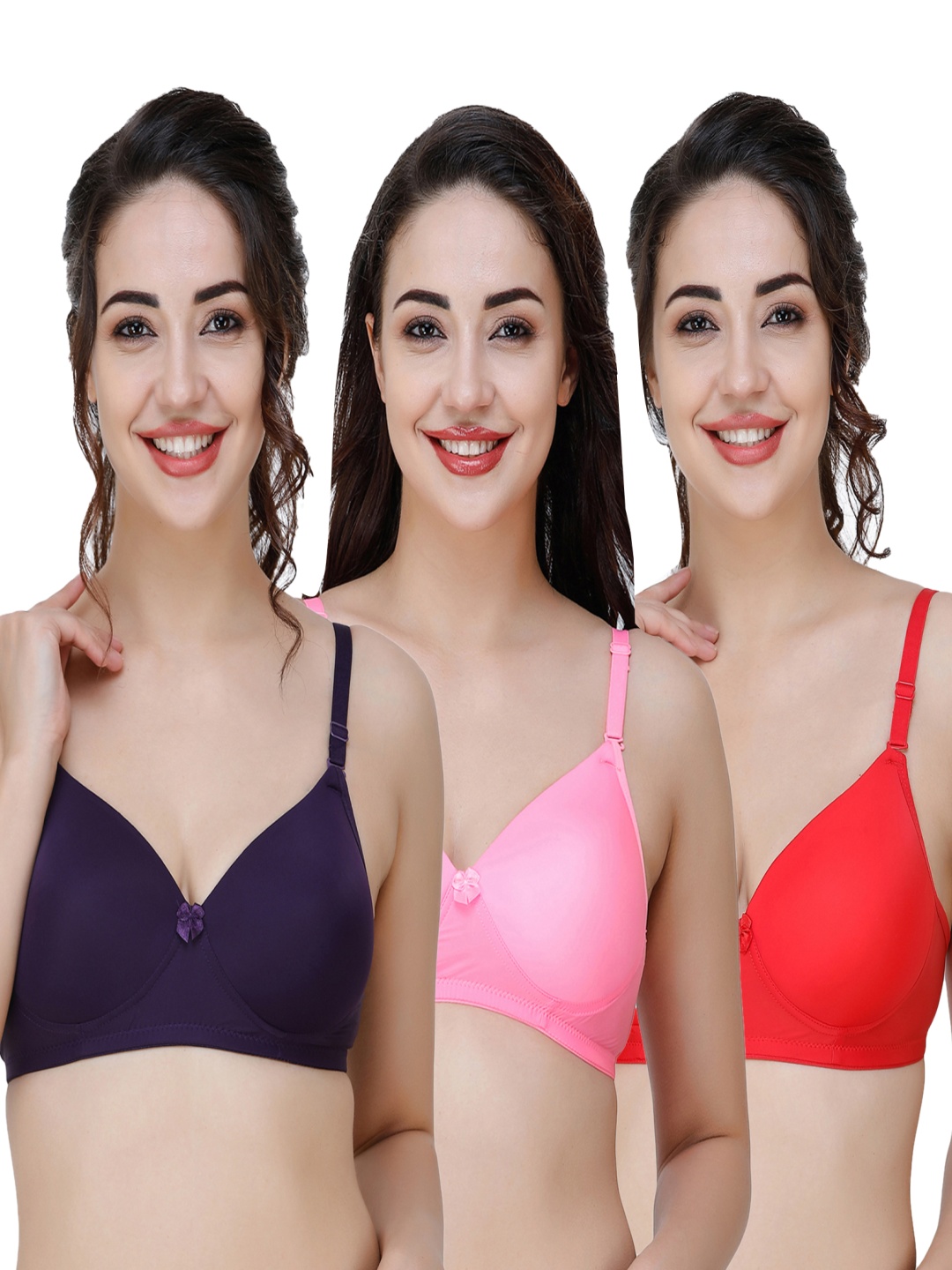 

College Girl Pack Of 3 Full Coverage Lightly Padded T-shirt Bra, Purple