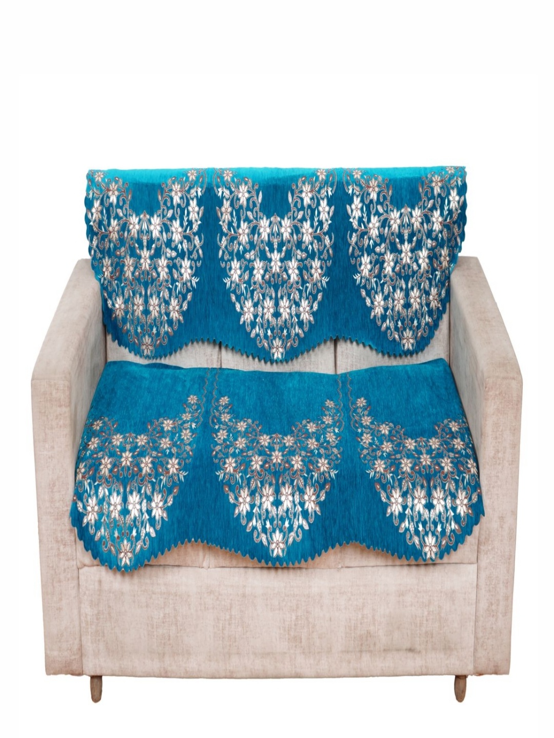 

Fashion Throw Turquoise Blue & White Printed Jacquard 2 Piece Sofa Cover