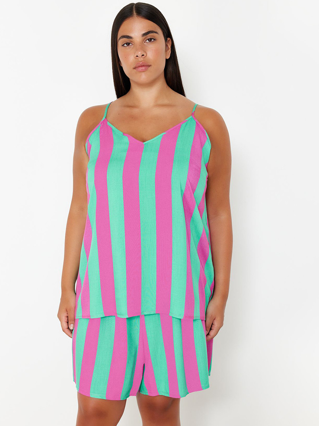 

Trendyol Striped Night suit, Pink