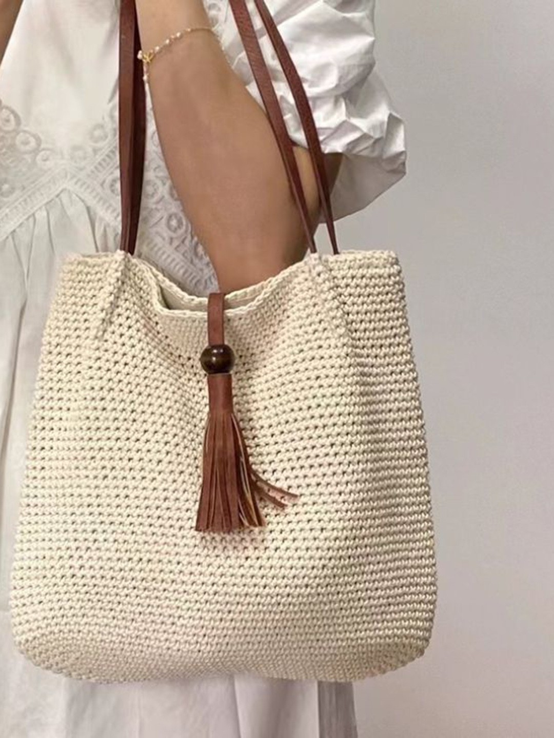 

StyleCast Women Textured Structured Cotton Tote Bag, Cream